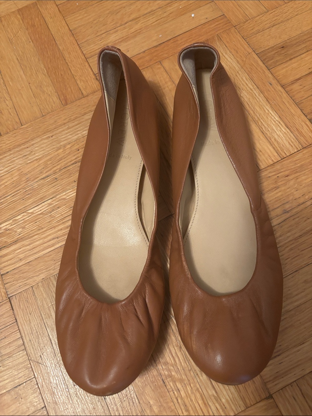J. Crew Tan Leather Ballet Flats